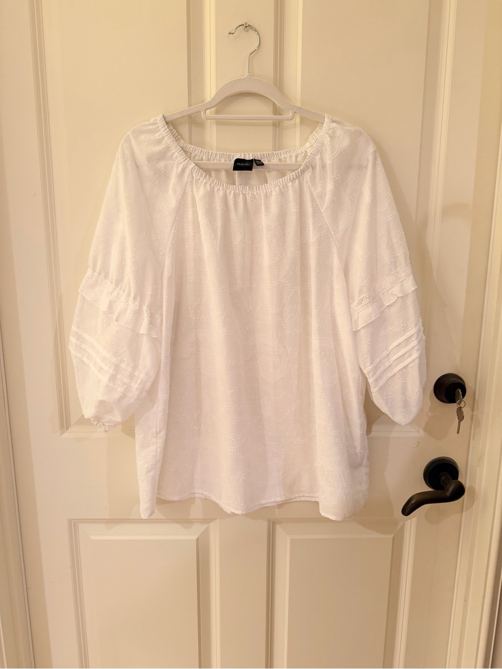 Rafaella Women’s White Peasant Blouse - Lightweight Ruffle Sleeve Top